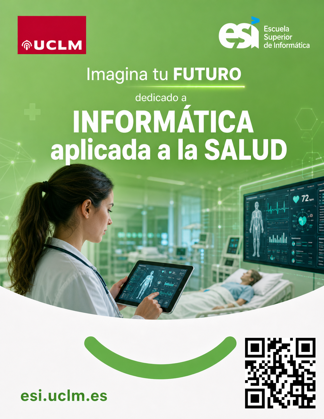 Tarjeta promocional de Informática aplicada a la Salud de la ESI