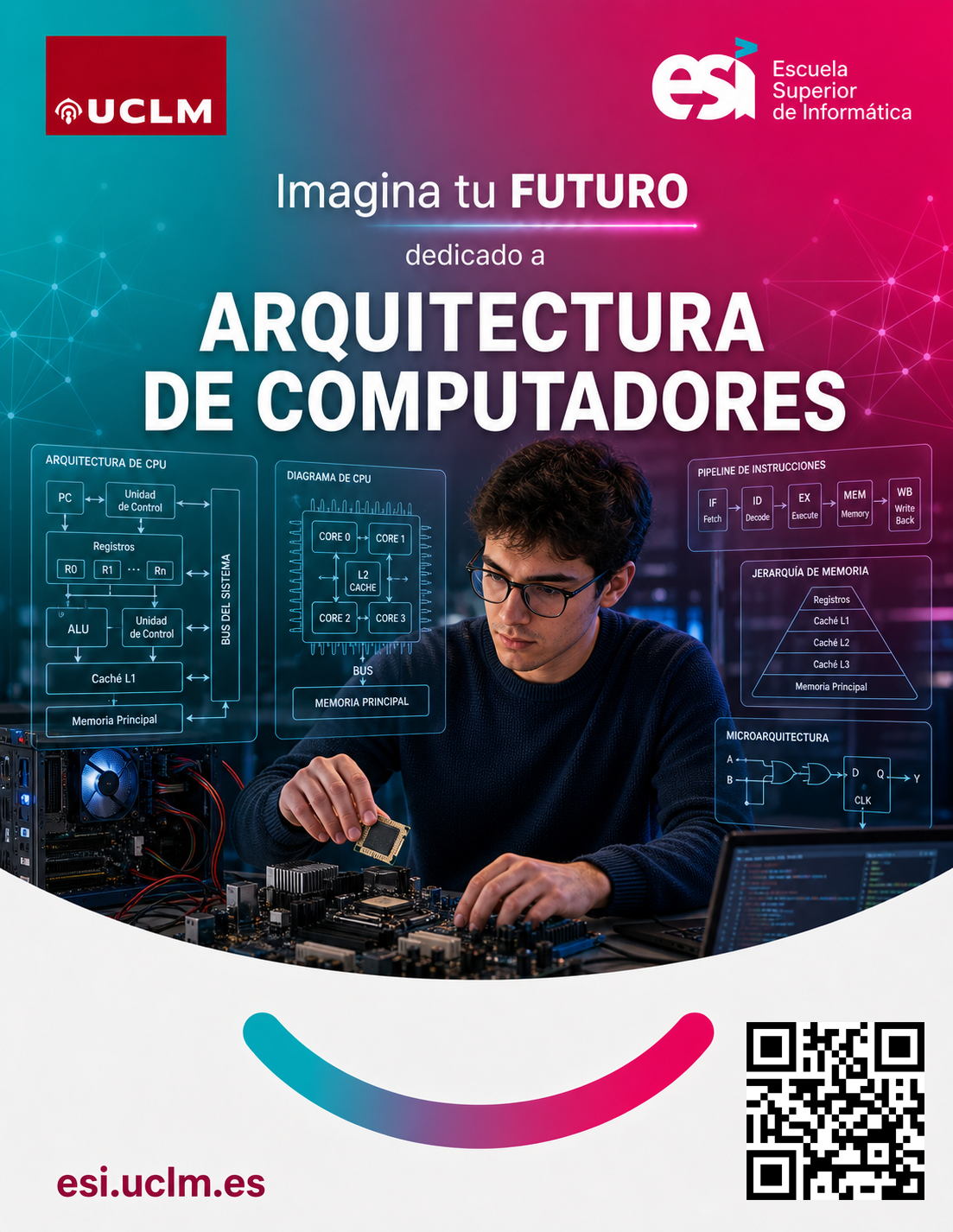 Tarjeta promocional de Arquitectura de Computadores y Diseño de Chips de la ESI