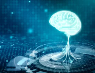 Cerebro digital saliendo de sistema informática - escuela superior de informática de ciudad real