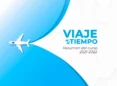 Imagen de un avión retirando una capa de color azul, dejando ver el texto: viaje en el tiempo, resumen del curso 2021-2022 esi uclm
