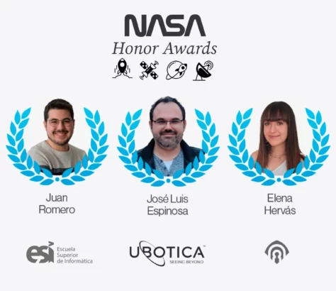 On the cover are the three winners, Juan Romero, Jose Luis Espinosa and Elena Hervás. The NASA and Ubotica logo appears.