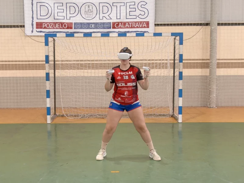 Handballtorwart mit Virtual-Reality-Brille