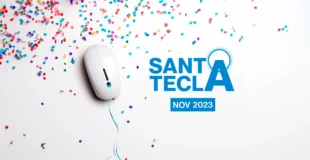 Ratón, confeti y texto: Santa Tecla 2023