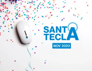 Ratón, confeti y texto: Santa Tecla 2023