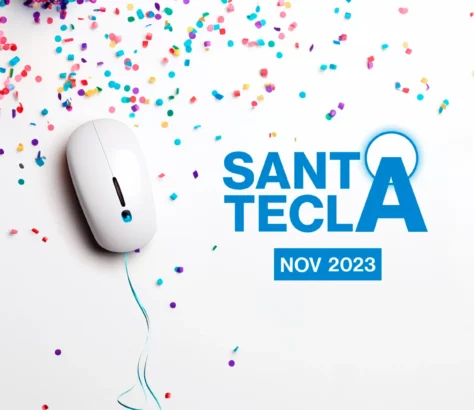 Ratón, confeti y texto: Santa Tecla 2023