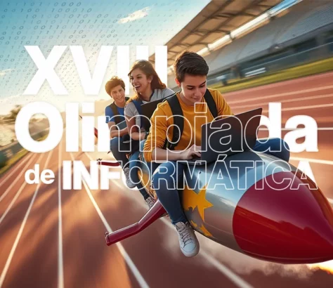 estudiantes escribiendo en un ordenador portatil sobre un cohete sobre una pista de atletismo