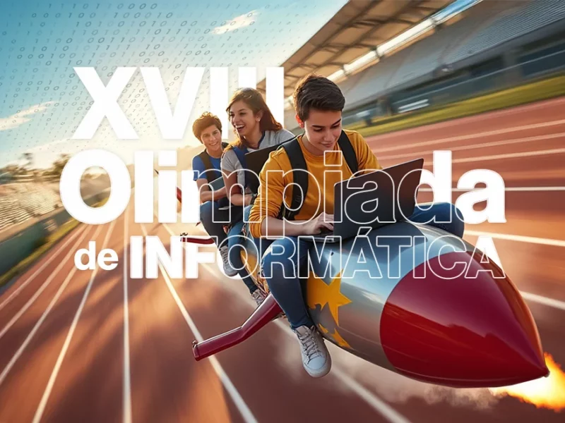 estudiantes escribiendo en un ordenador portatil sobre un cohete sobre una pista de atletismo