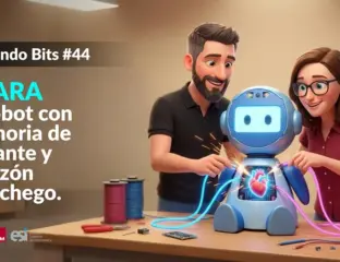 Ramón Hervas y Laura Villa manipulando un robot