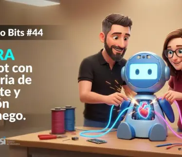Ramón Hervas y Laura Villa manipulando un robot
