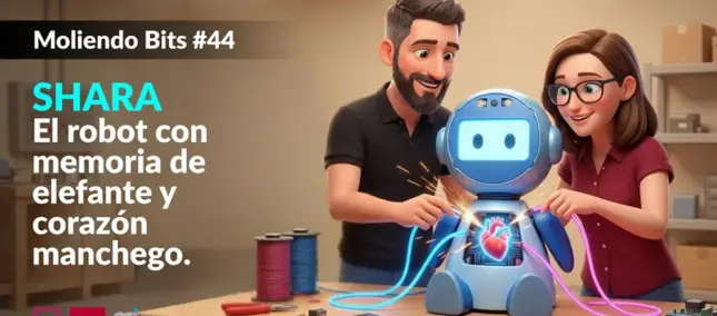 Ramón Hervas y Laura Villa manipulando un robot