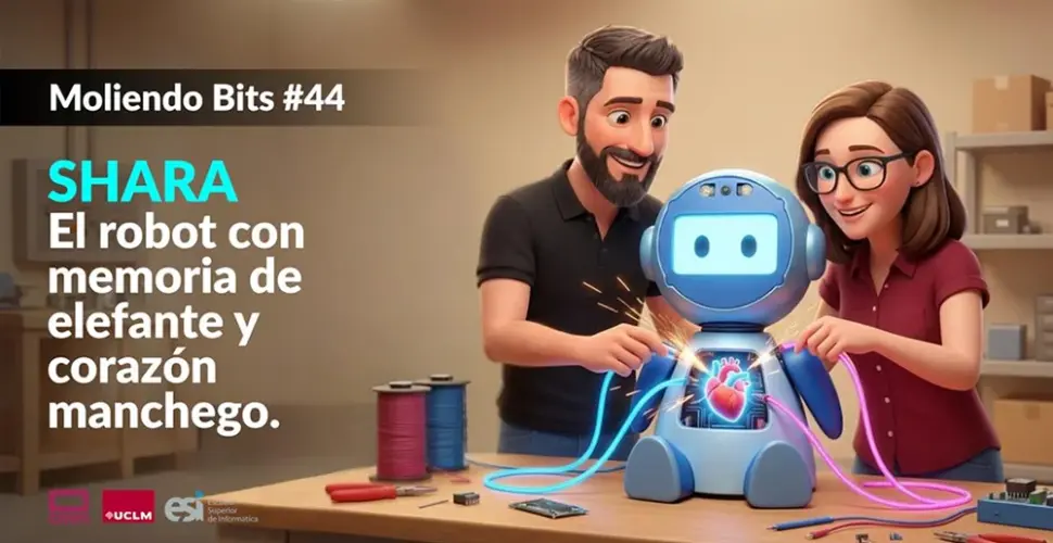 Ramón Hervas y Laura Villa manipulando un robot