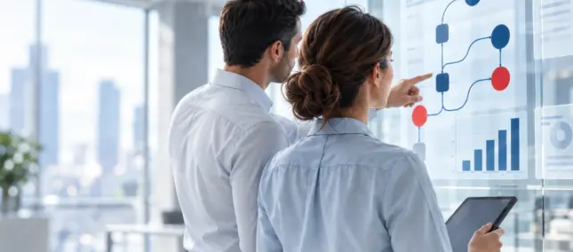hombre y mujer mirando los procesos